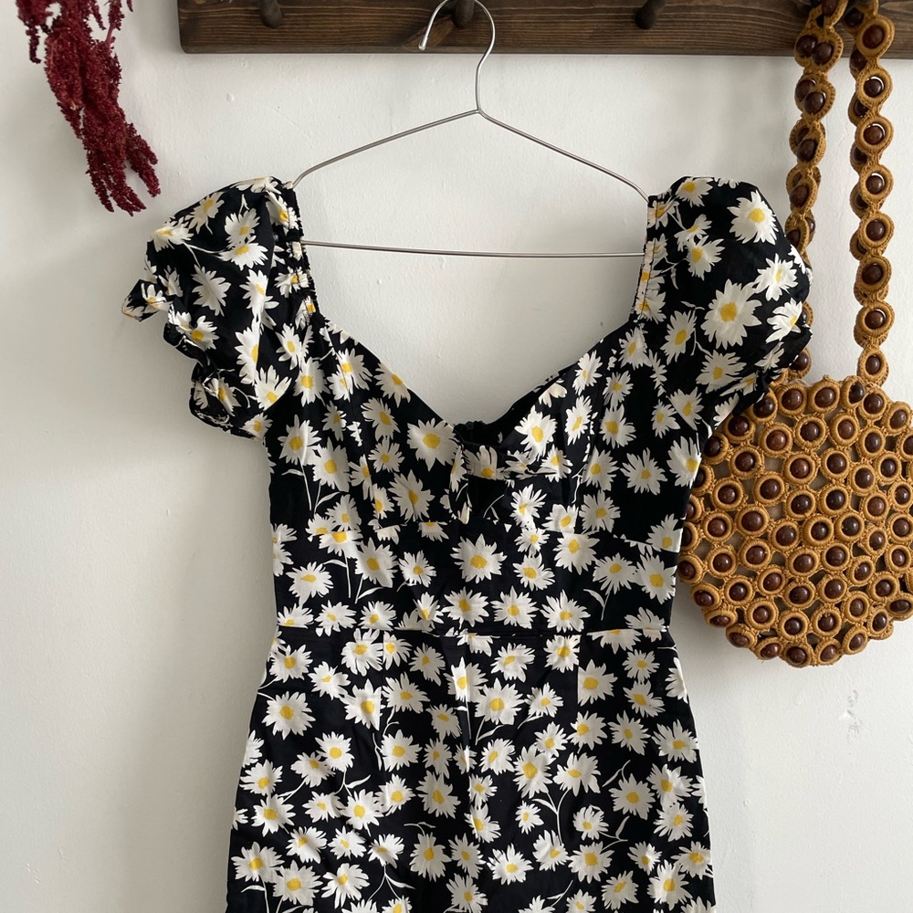 Asos Daisy Print Puff Sleeve Mini Dress